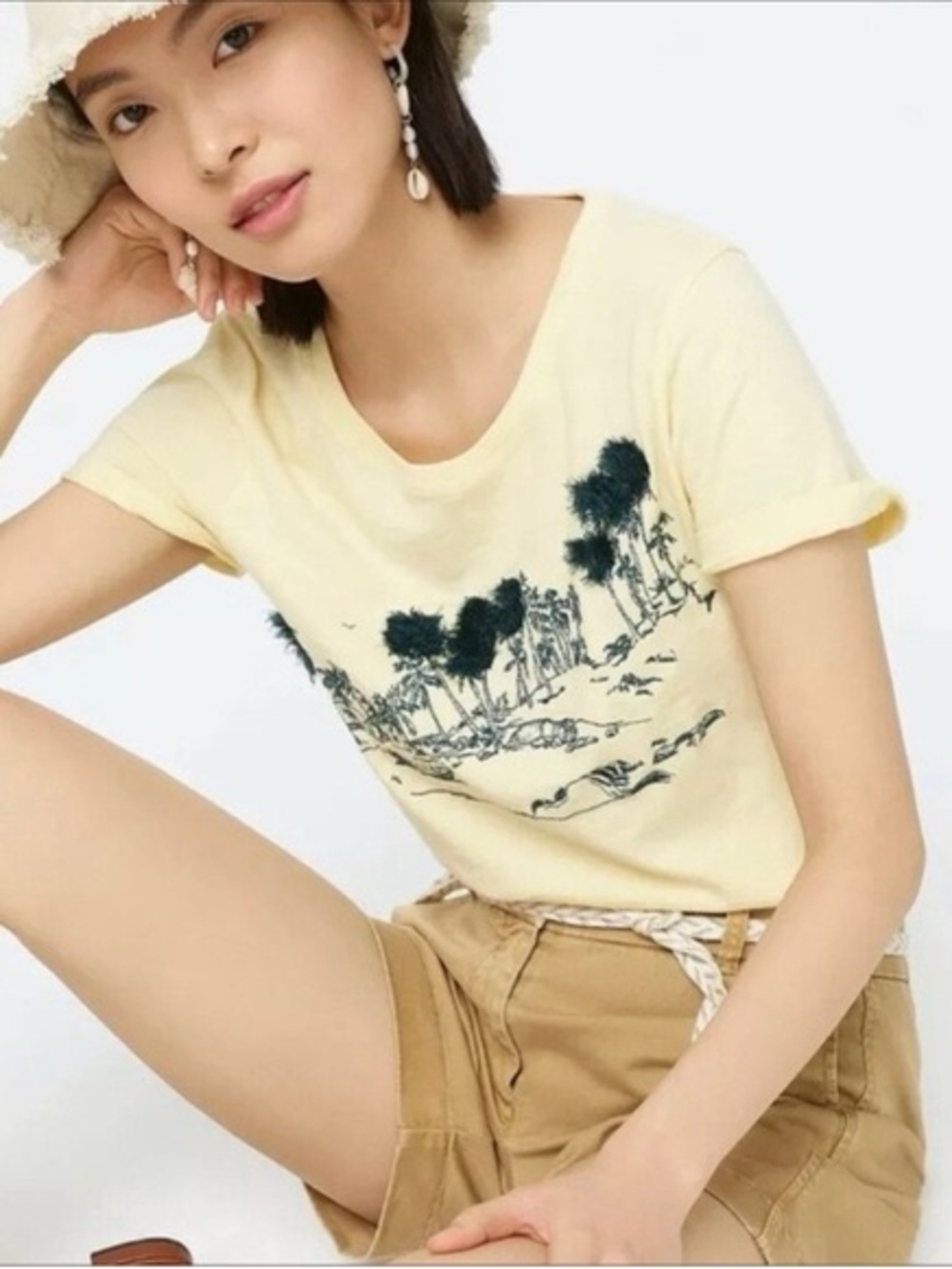 J. Crew 3D Fuzzy‎ Yellow Palm Tee